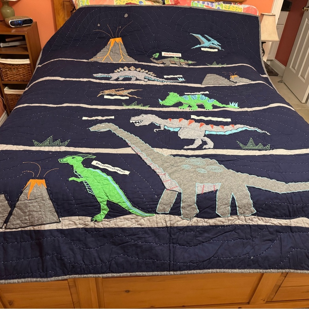 Pottery Barn Kids Dinosaur Quilt - Navy and Green